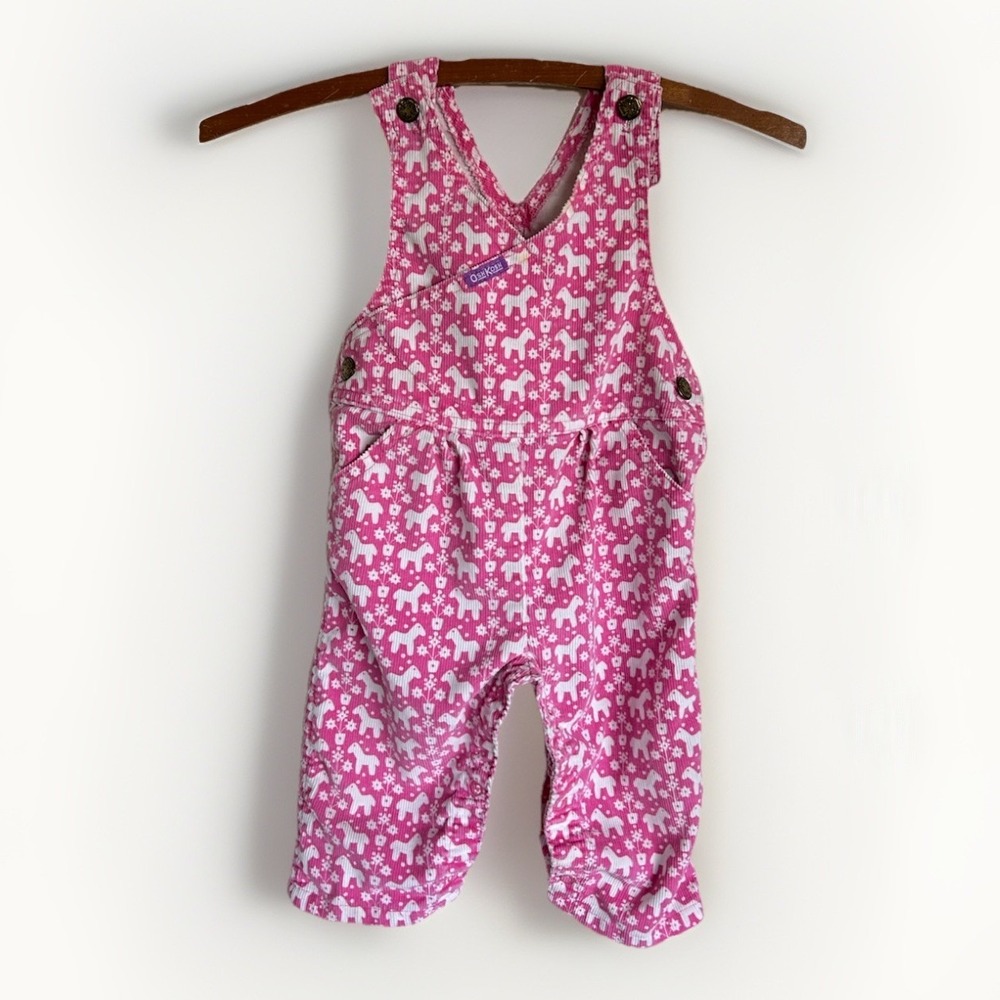Vintage Rare Pink Corduroy Oshkosh B'Gosh Vestback Overalls Pony Horse Size 18m